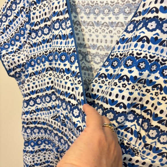 Boden Casual Jersey Short Sleeve Surplice Blue Floral Dress - Picture 5 of 10